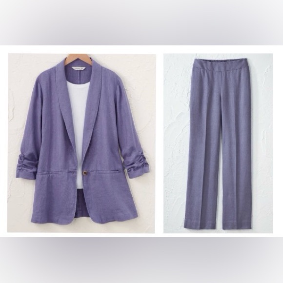 Coldwater Creek Jackets & Blazers - COLDWATER CREEK Lavender Linen Blazer and Straight Leg Pant Set Size 18W
